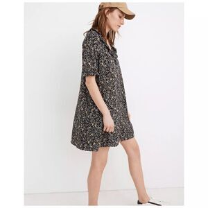 Madewell Ruffle Button Front Trapeze Folkmagic Black Floral Print Dress NA260
